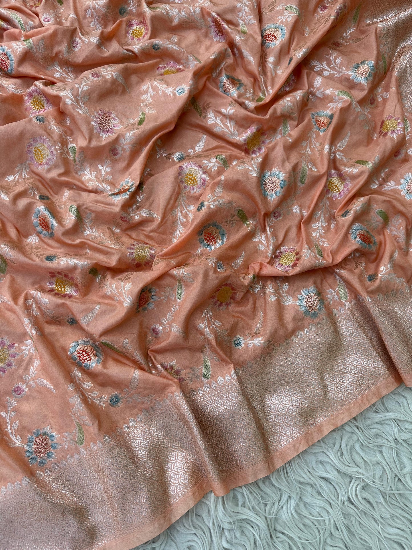 Banarasi Mashru Silk Allover Hand Brush dye Saree With Zari work