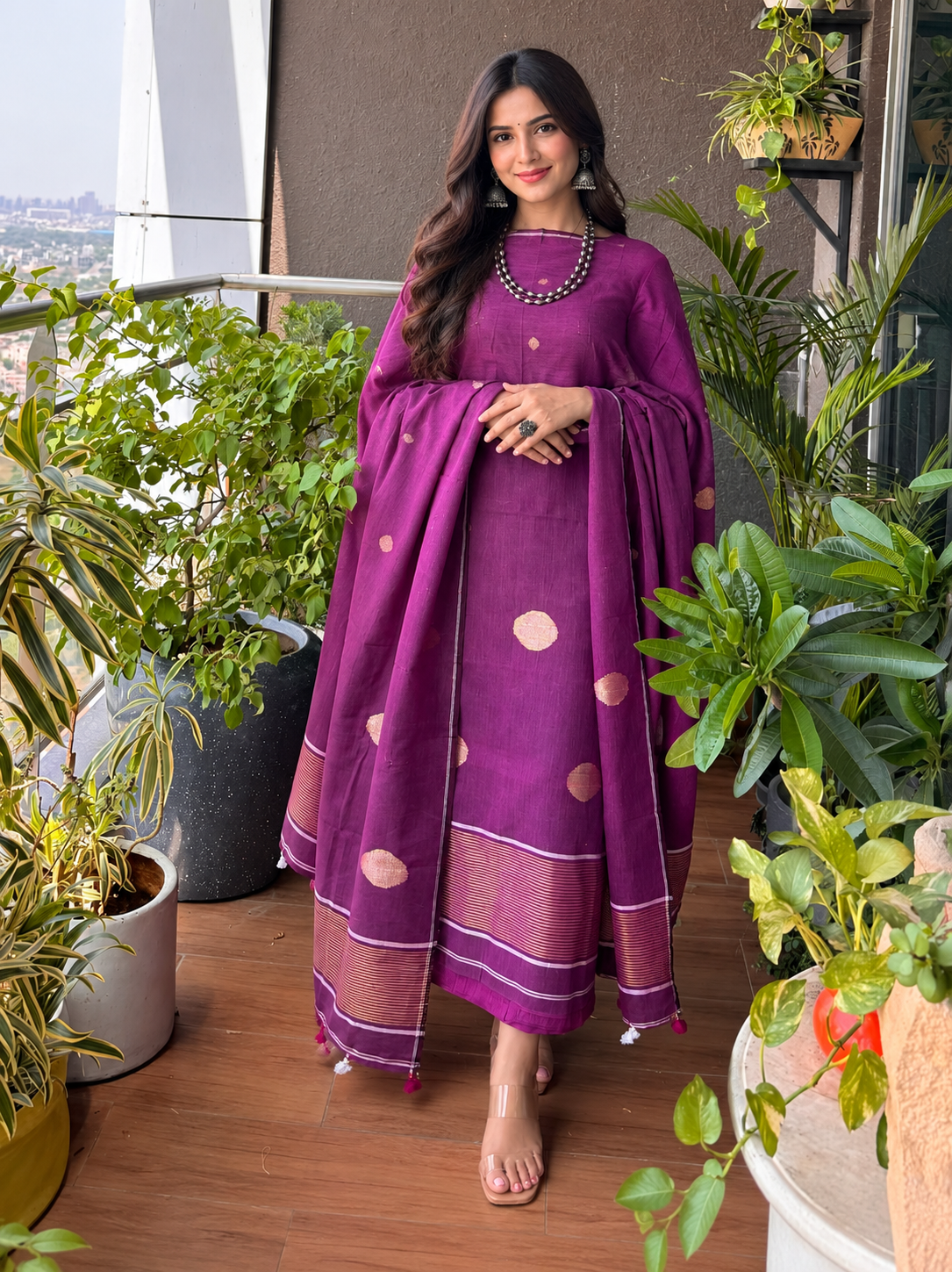 Pure Maheswari Silk Cotton Handwoven Unstitch Suit.