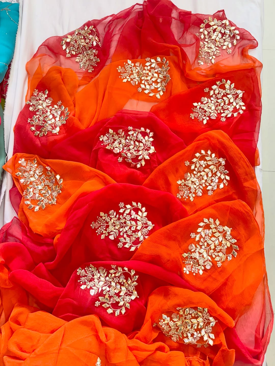 Pure Diamond Chiffon Gota Work Saree With Blouse.