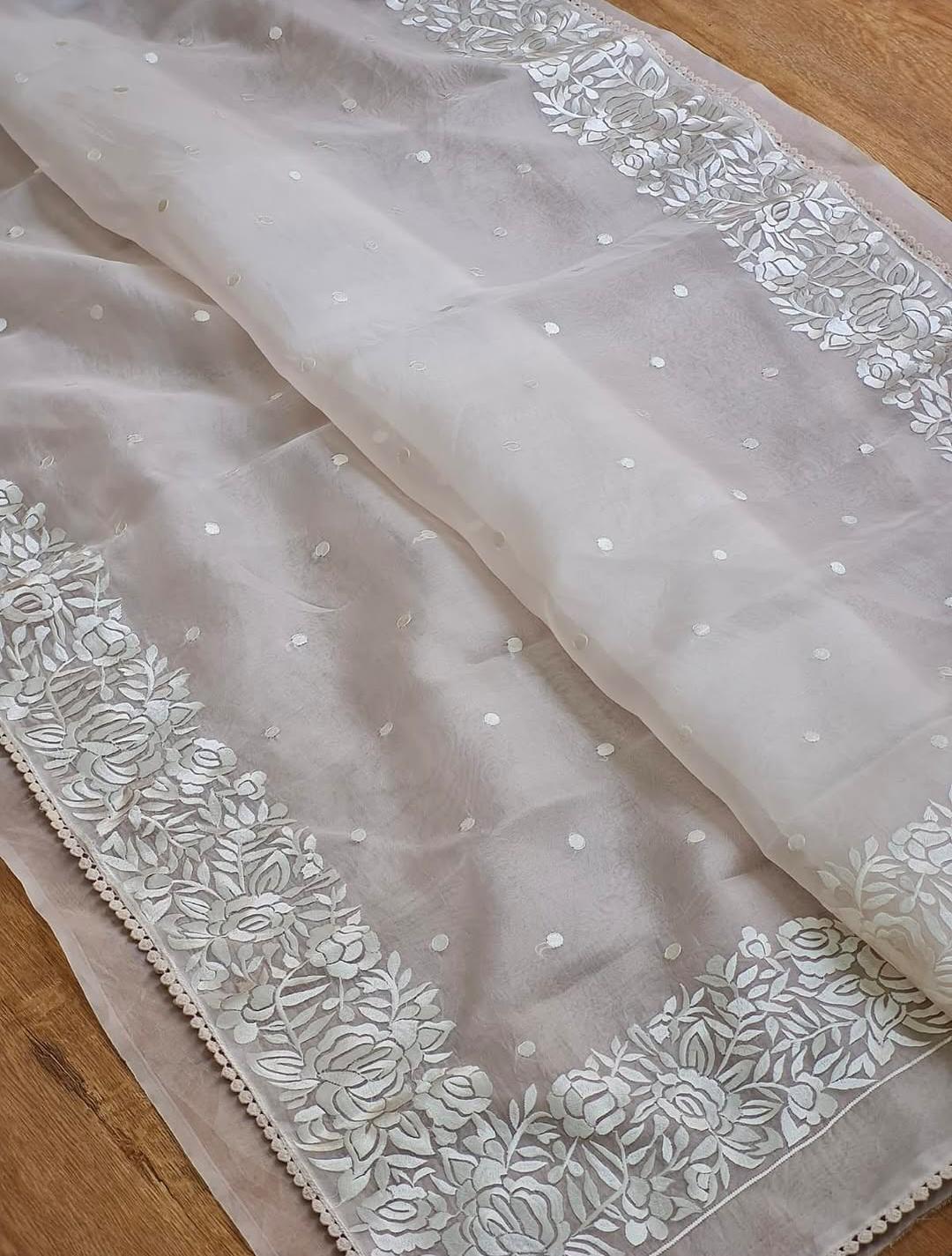 Banarasi Soft Kora Organza Embroidery Work Saree.