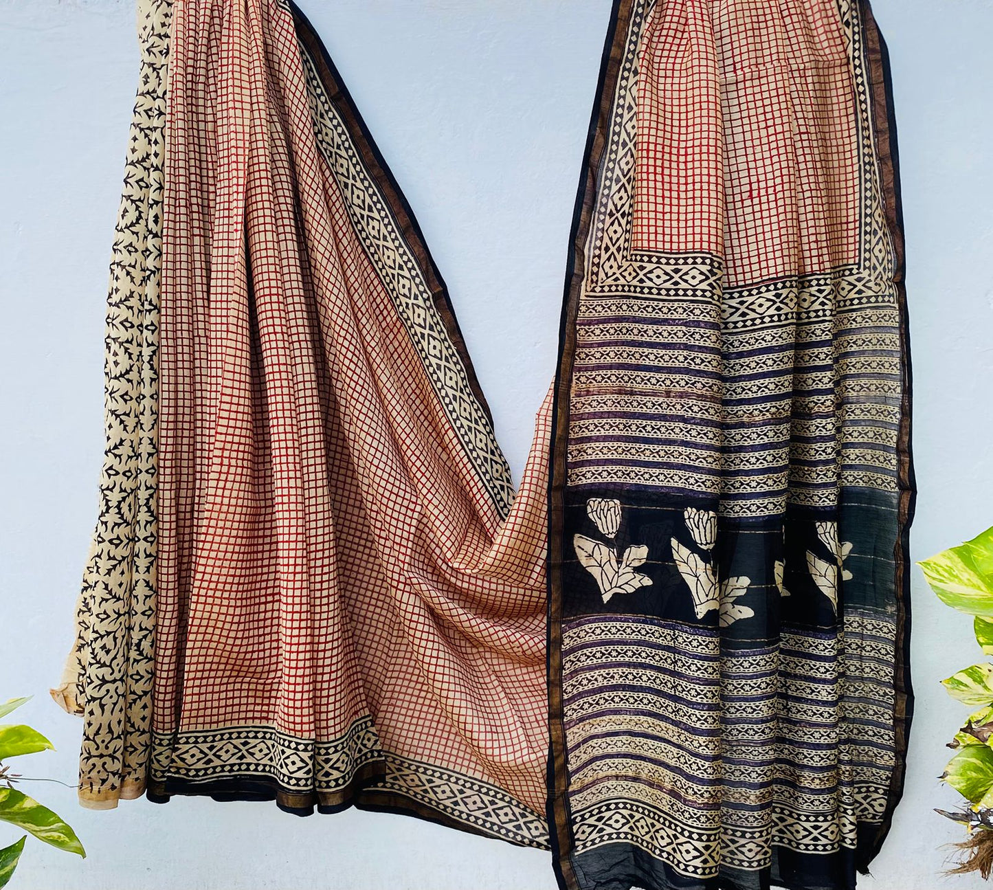 Pure Chanderi Silk Hand-block Printed Saree.