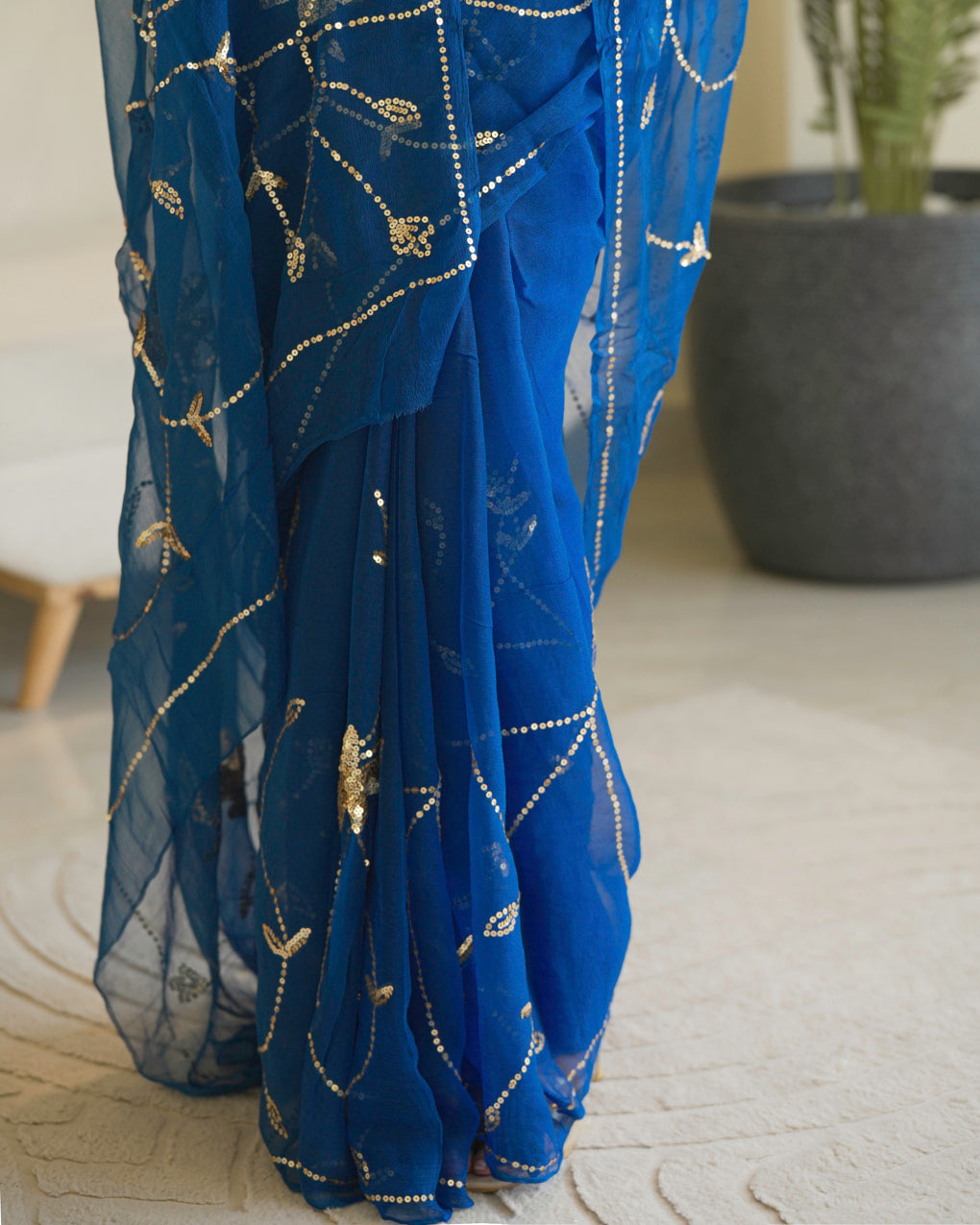 Pure Diamond Chiffon Hand Work Saree With Blouse.