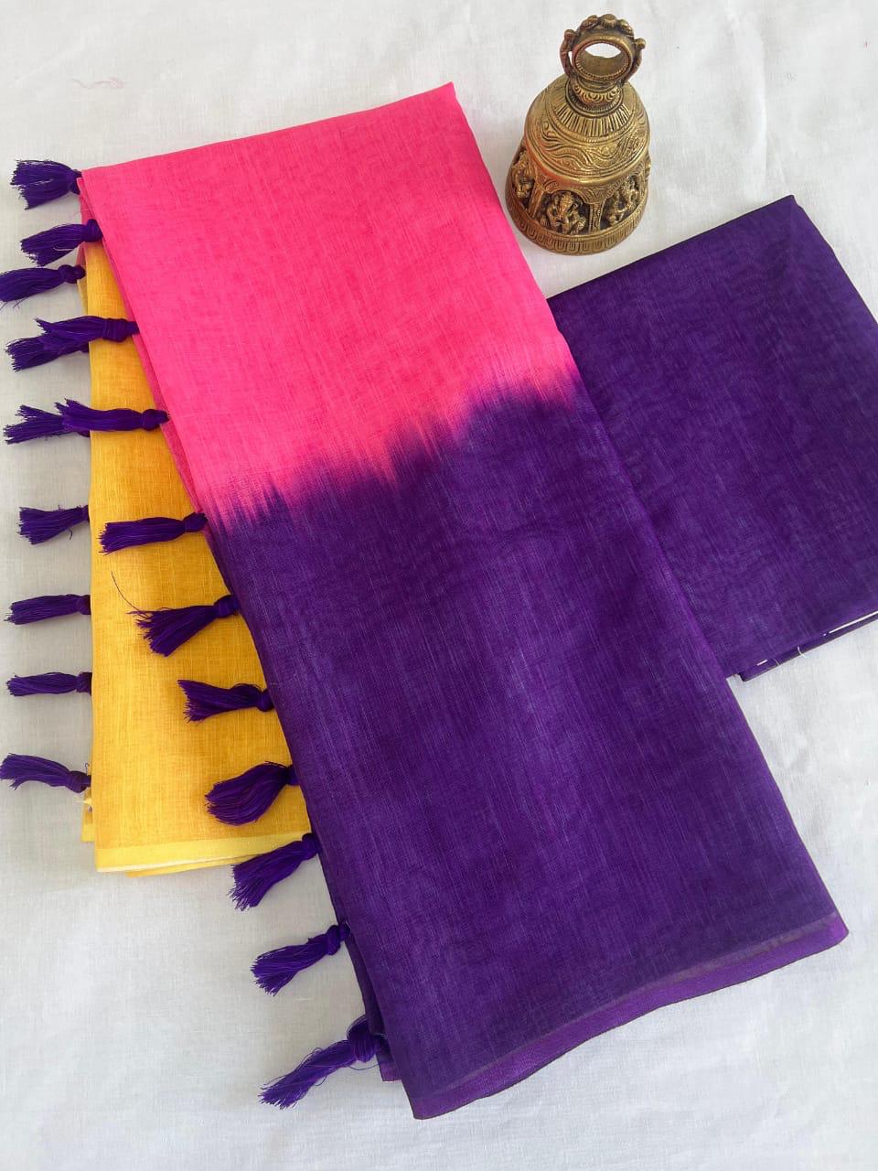 Pure Cotton Linen Saree with Blouse