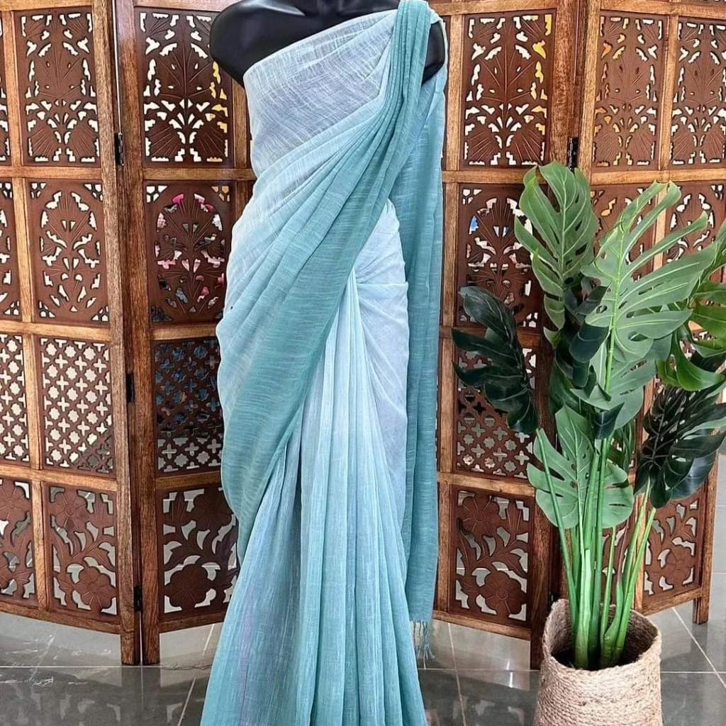 Pure Cotton Linen Saree with Blouse