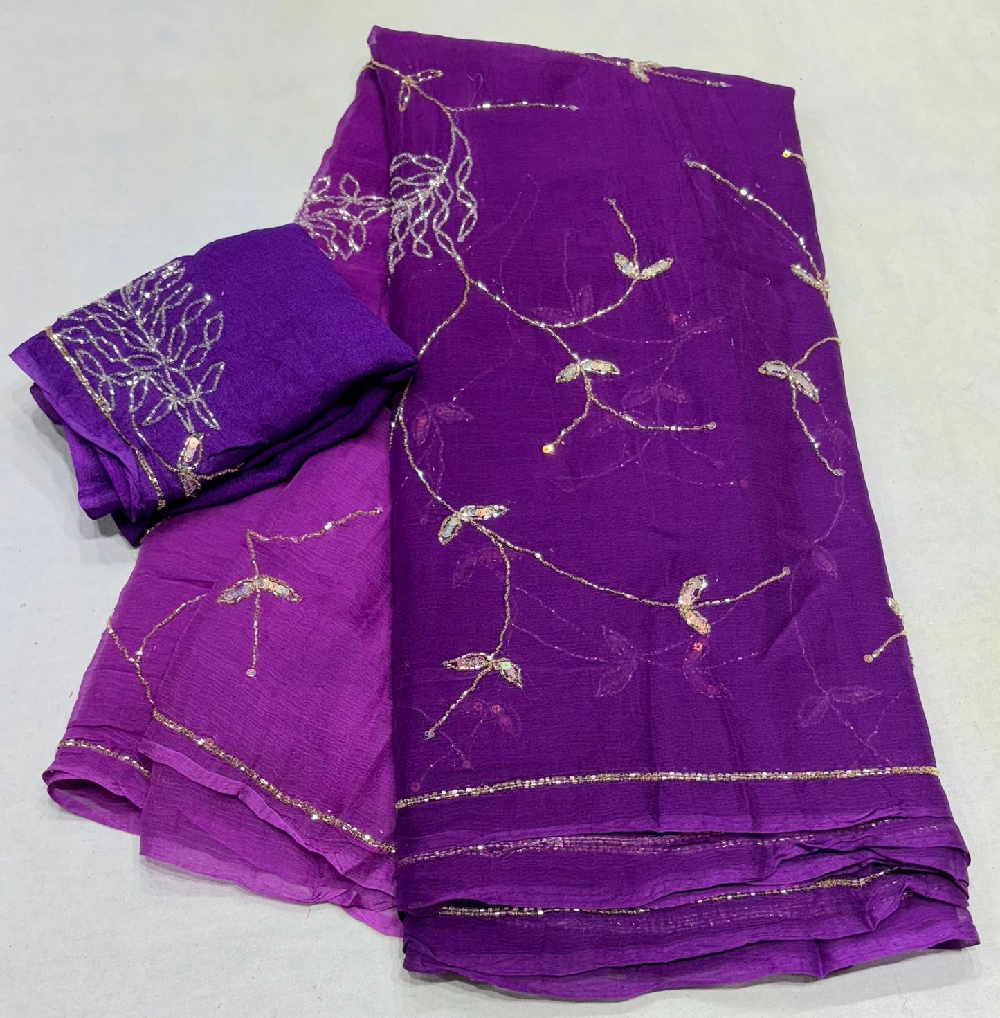 Pure Diamond Chiffon Beautiful Hand Work Saree