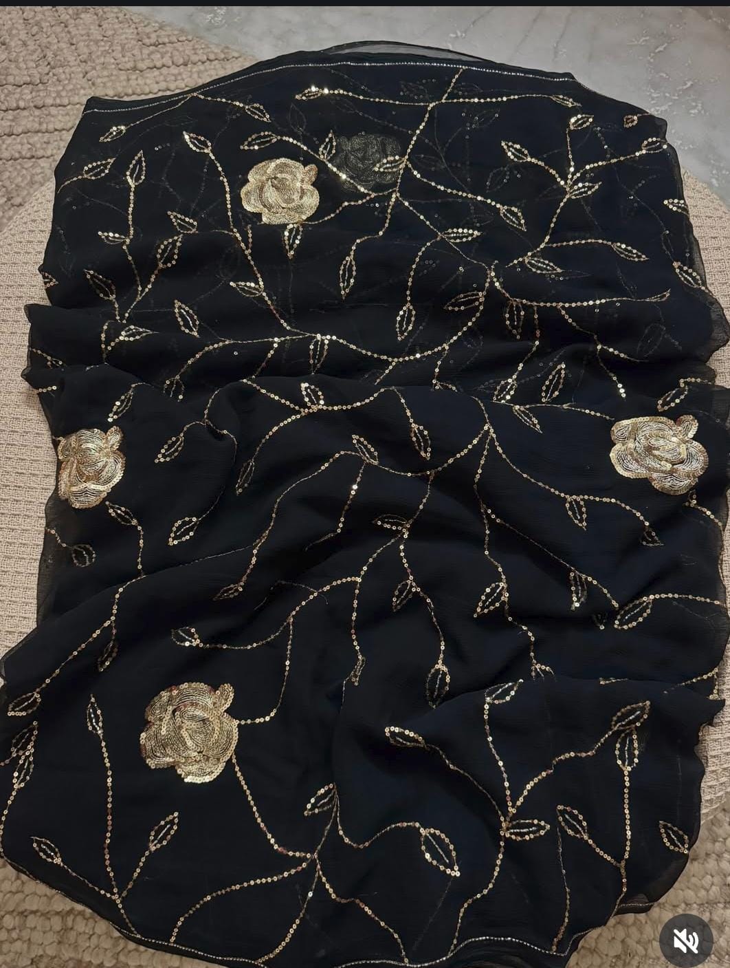 Black Color Pure Diamond Chiffon Beautiful Sequence Work Saree