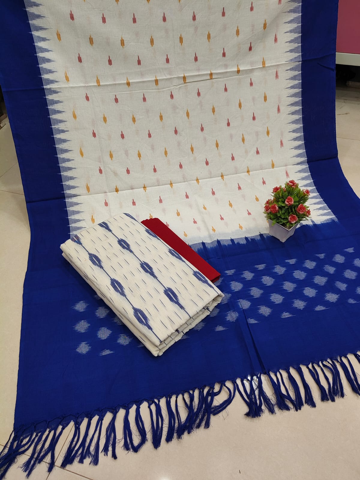 Pure Double Ikkat Cotton Unstitched Suit.