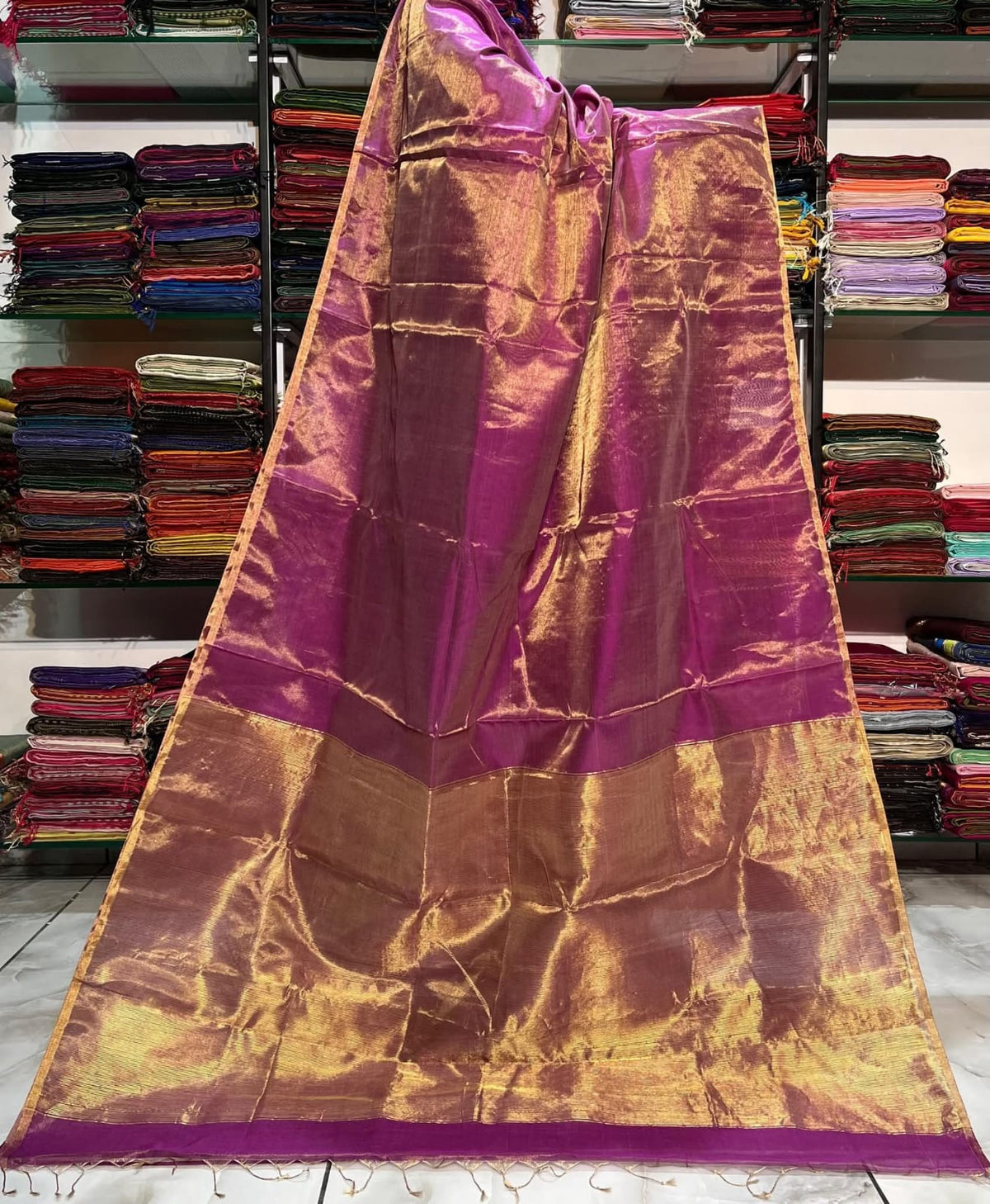 Tissue Linen Silk Saree with Blouse.