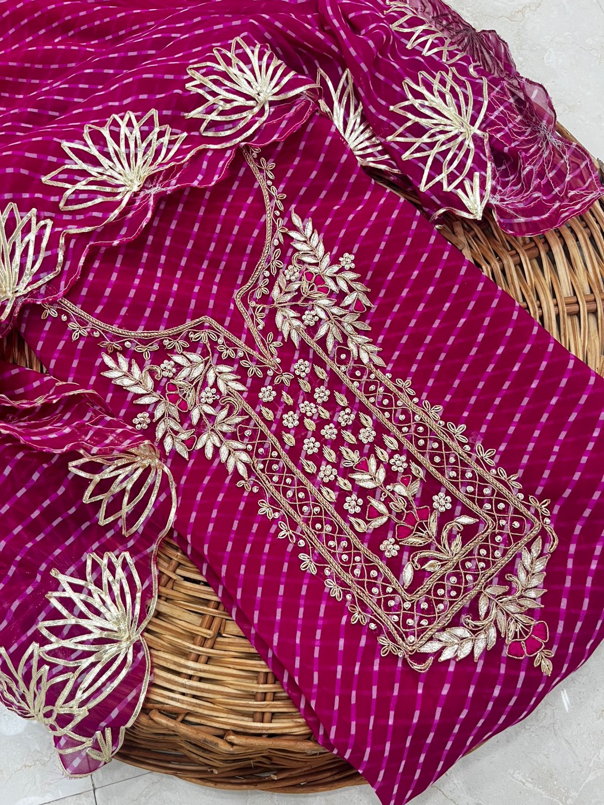 Georgette Gota pati Hand Work Unstitched Suit With Dupata.