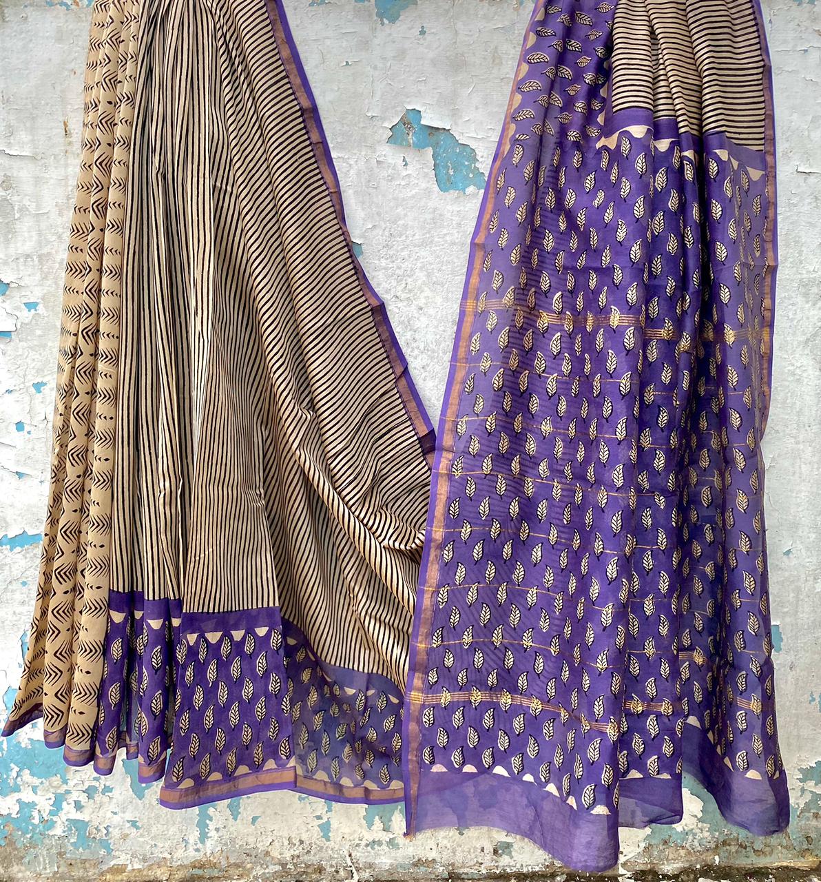 Pure Chanderi Silk Hand-block Printed Saree.