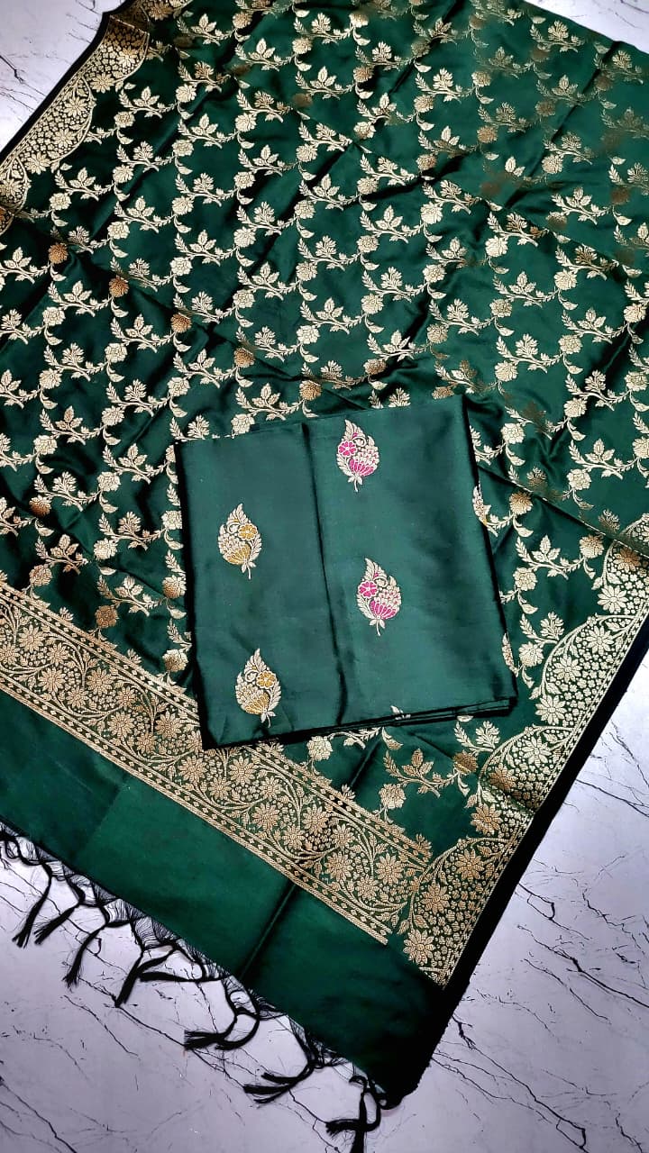 Banarasi Zari Work Unstitched Suit with Dupatta.