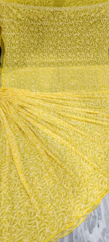 Lucknowi Tepchi Jaal Work Saree.