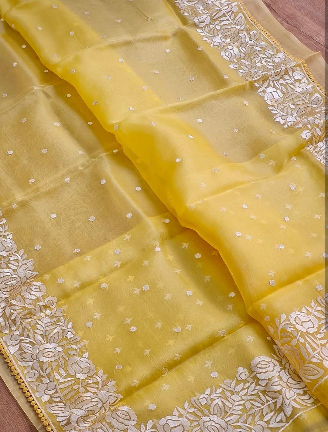 Banarasi Soft Kora Organza Embroidery Work Saree