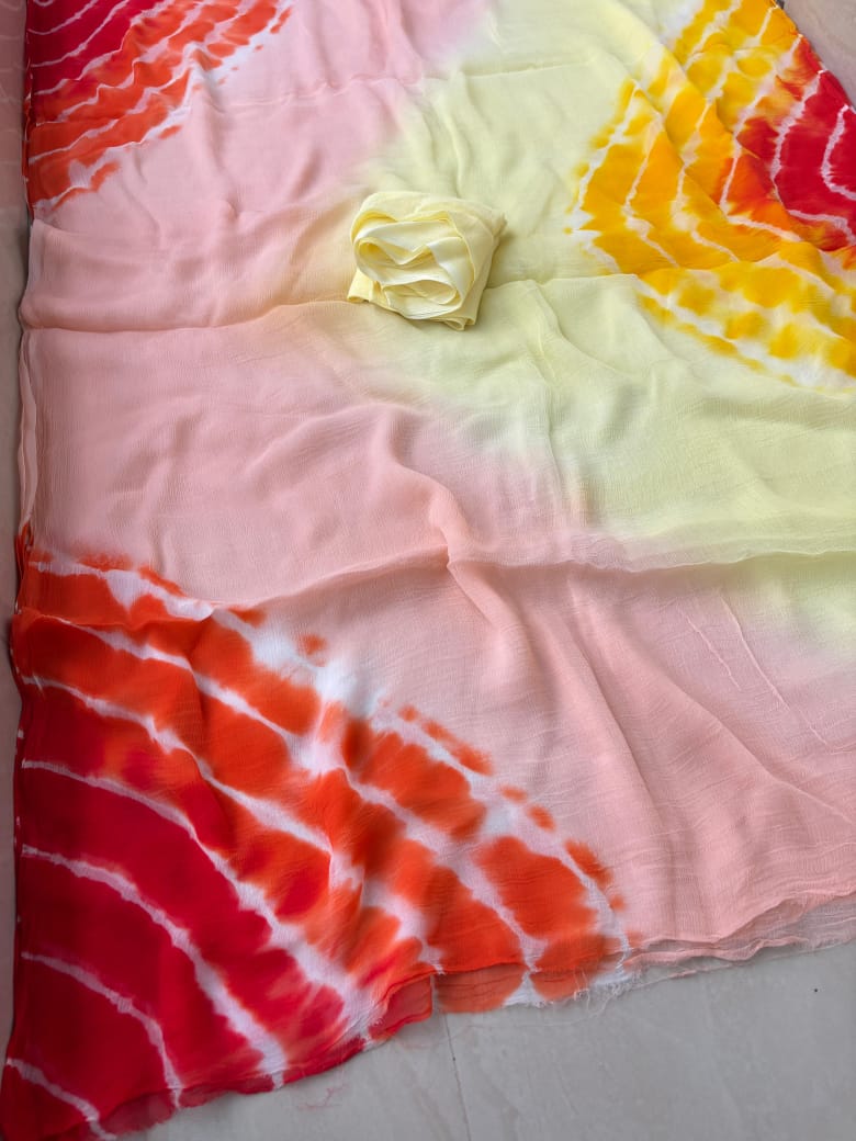 Pure Dimond Chiffon Printed Leheriya Saree.