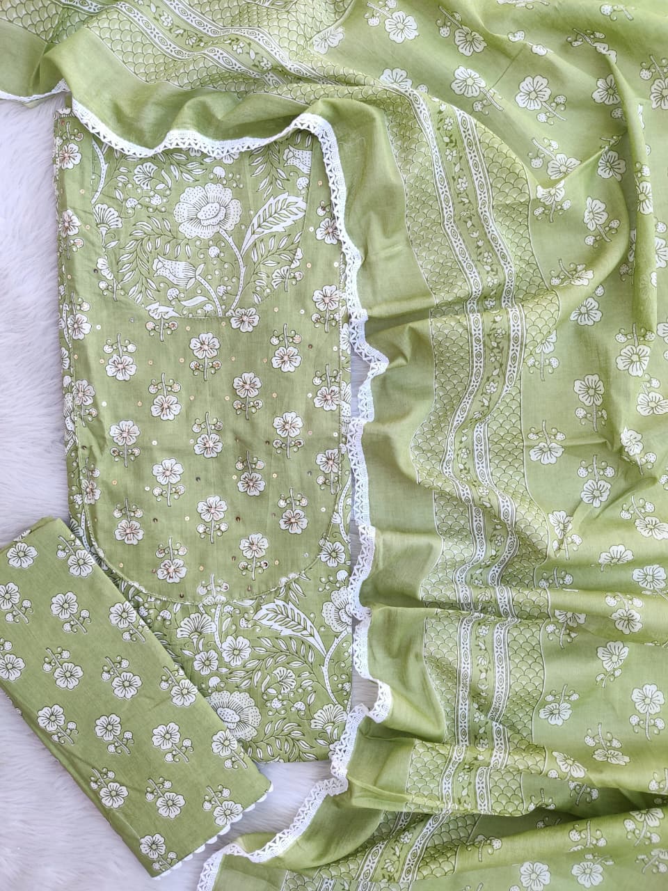 Pure Cotton Embroidery Hand Block Unstitched Suits