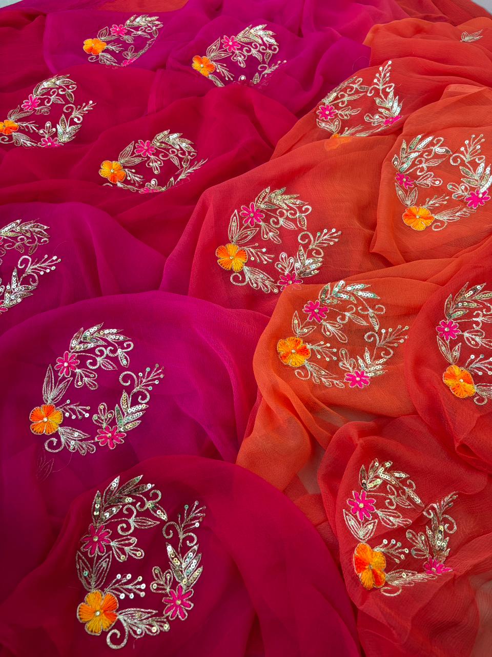 Pure Diamond Chiffon Ksb Work Butta Saree With Blouse.