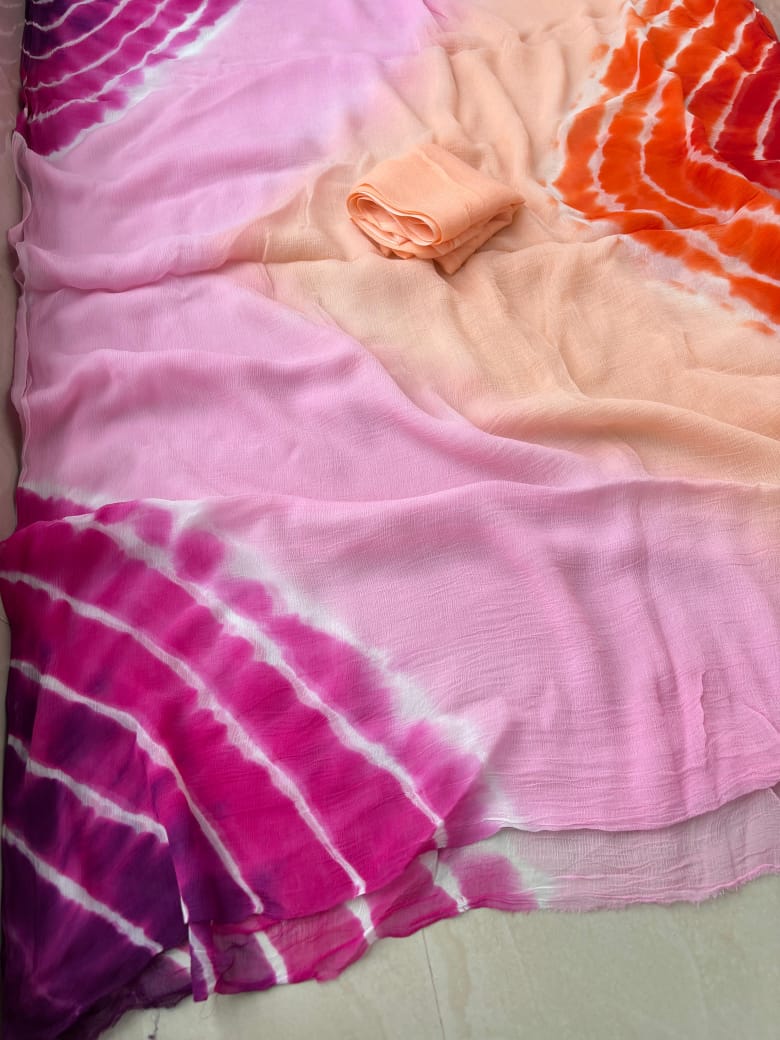 Pure Dimond Chiffon Printed Leheriya Saree.