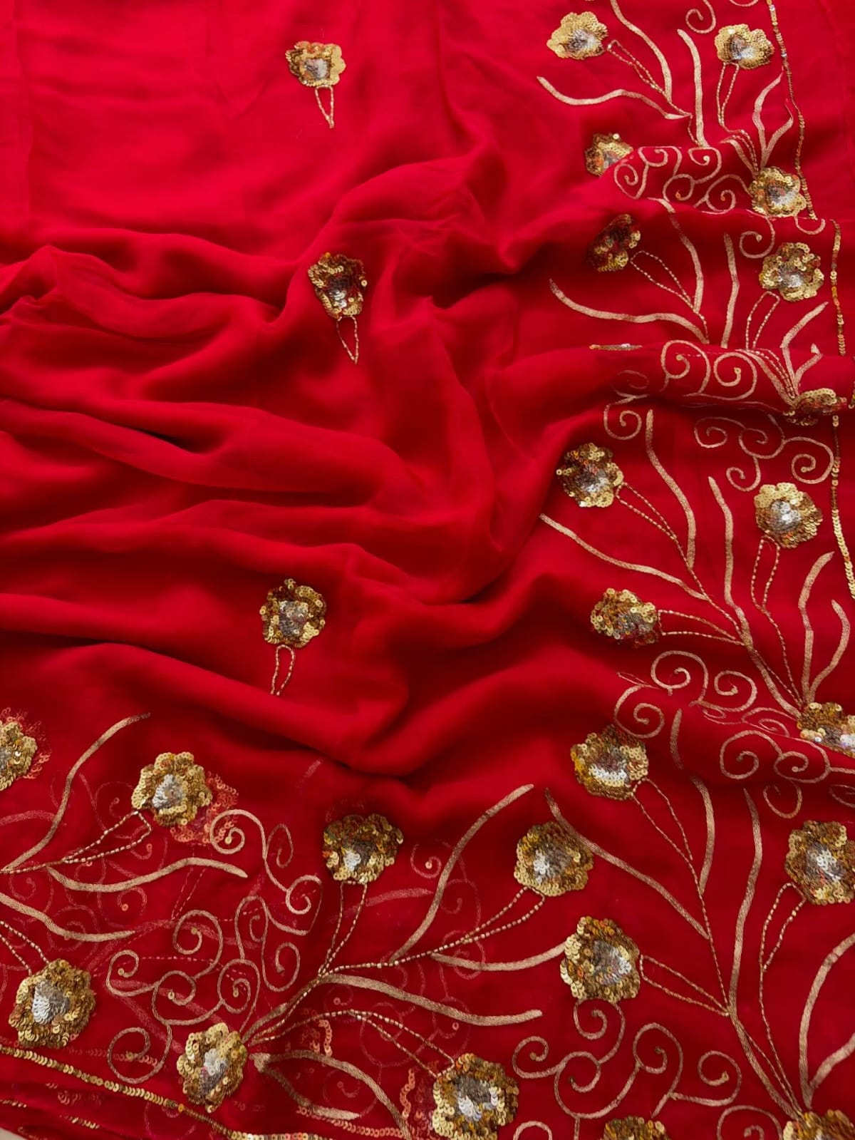 Pure Diamond Chiffon Hand Work Saree.