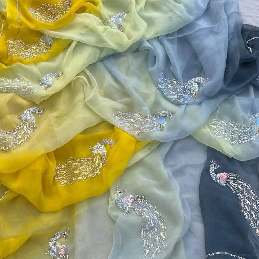 Pure Diamond Chiffon Beautiful Hand Work Saree