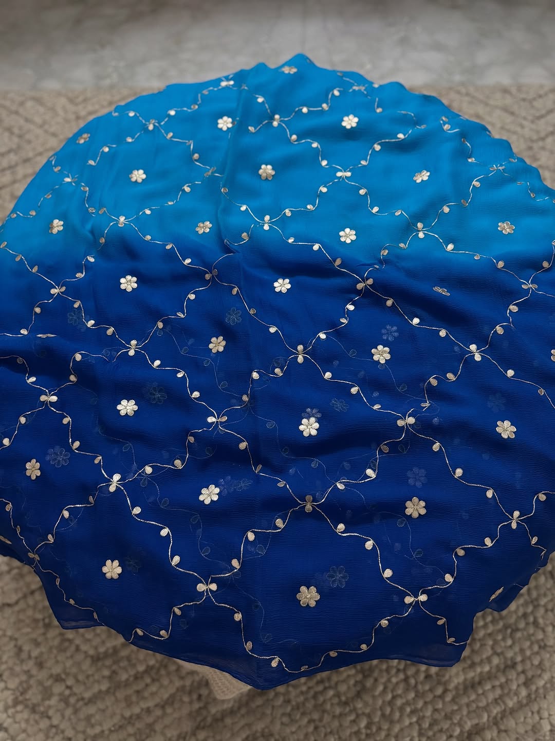 Pure Diamond Chiffon Ksb & Pati Work Butta Saree With Blouse.