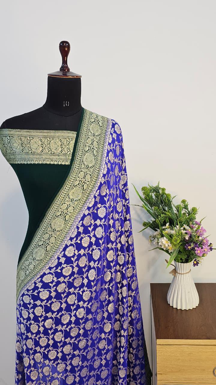 Pure Handloom Khaddi Georgette Saree Zari Work.