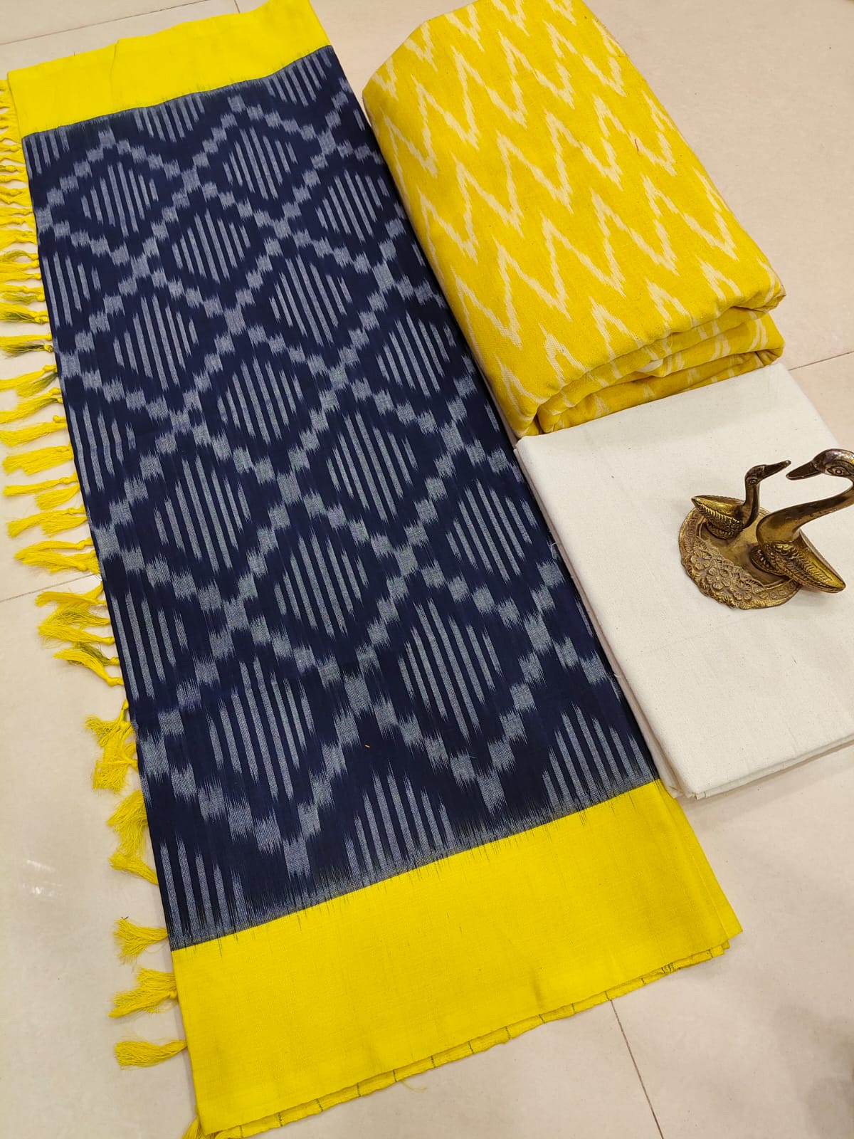 Beautiful Pure Cotton Double Ikkat Unstitched Suit.