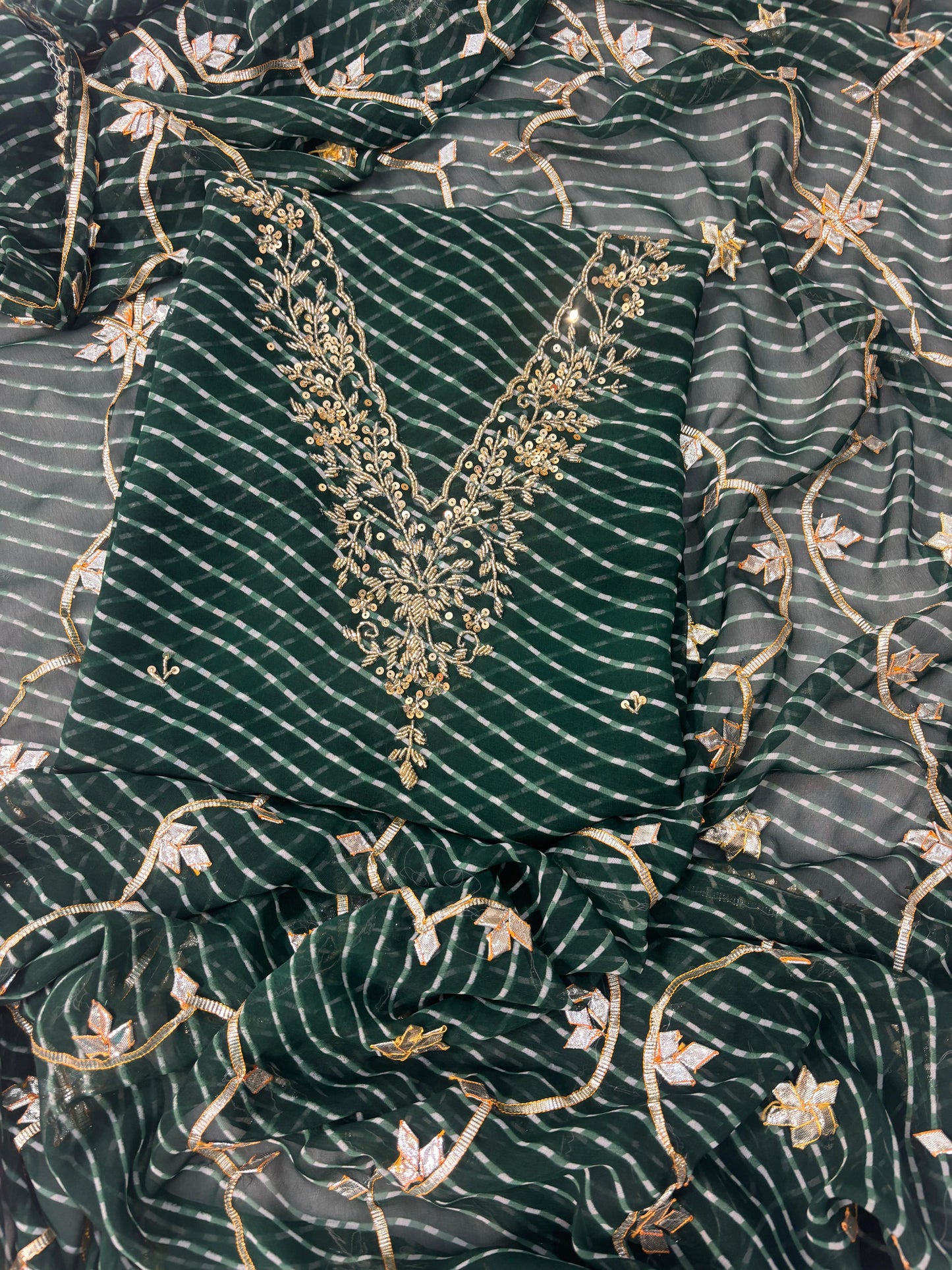 Georgette Gota pati Hand Work Unstitched Suit With Dupata.