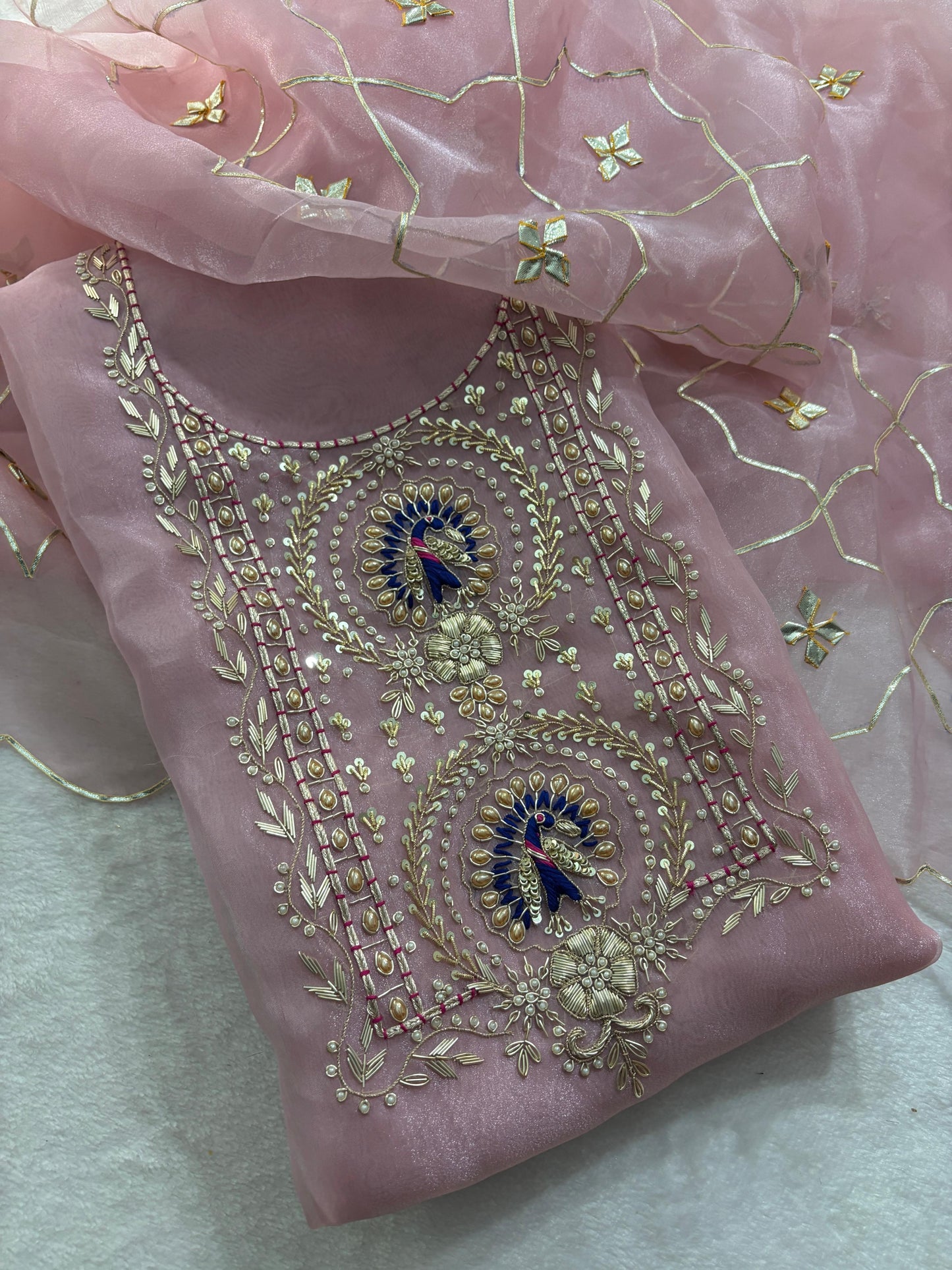 Pure Organza Hand Work Unstitched Suit.