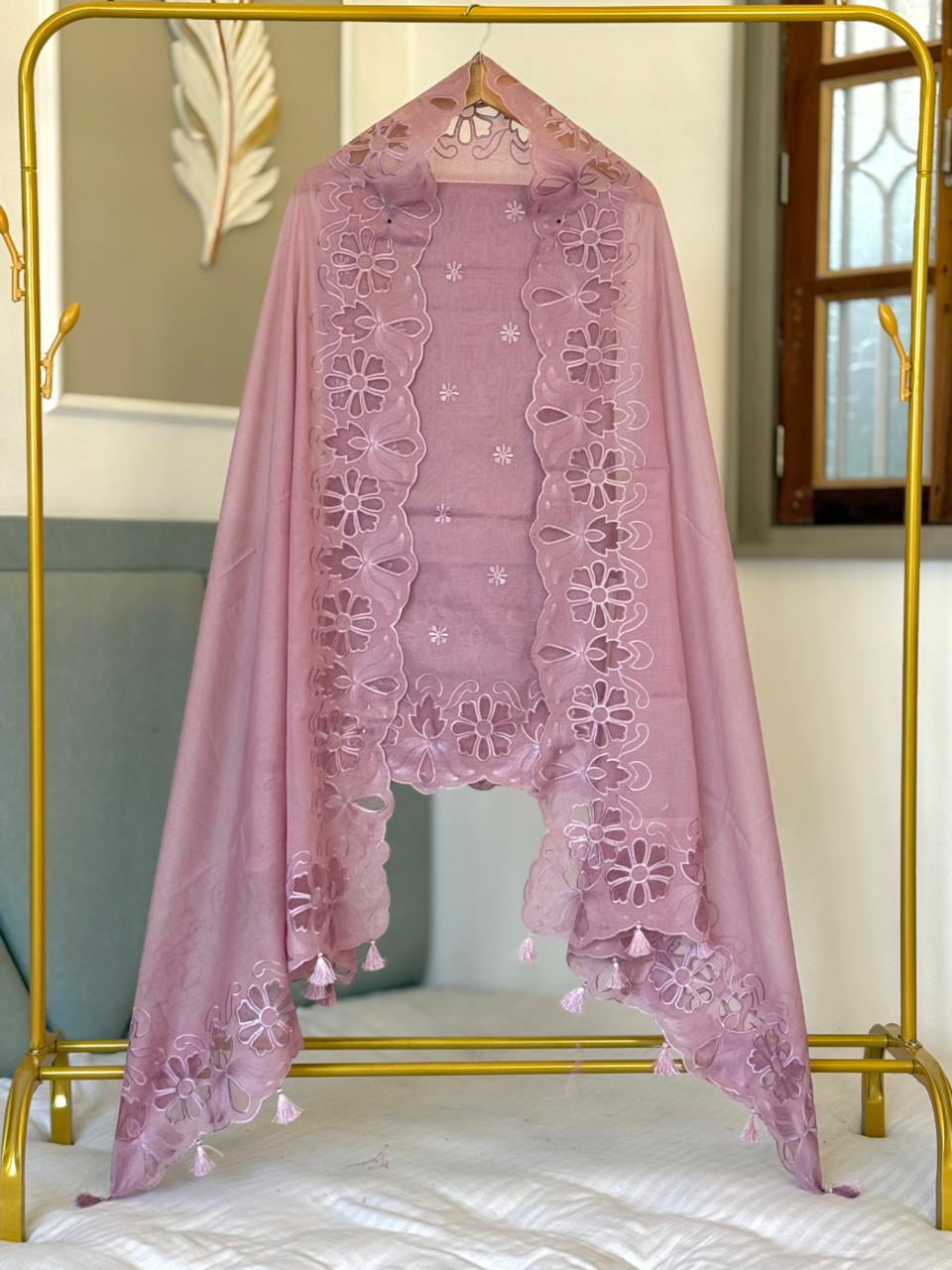 Pure Banarasi Chanderi Silk Embroidery Work Unstitched Suit.