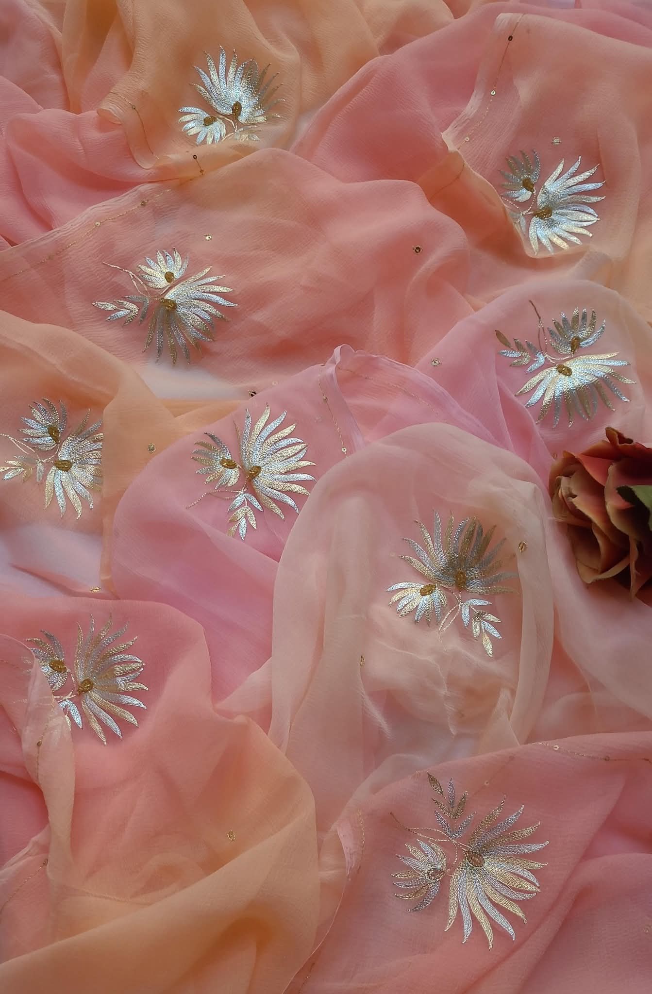 Pure Diamond Chiffon Zari & Zardosi Hand Work Saree