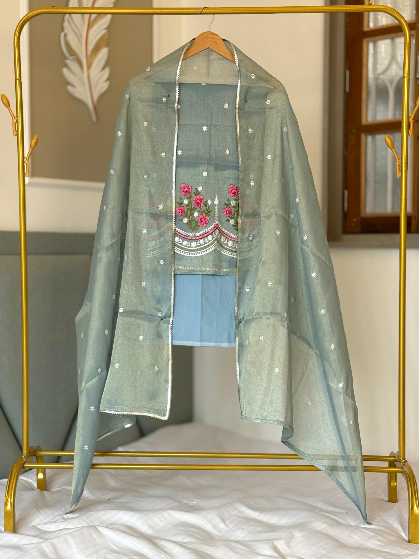 Banarasi Tissue Silk Multi Thread Embroidery Work Unstitched Suit