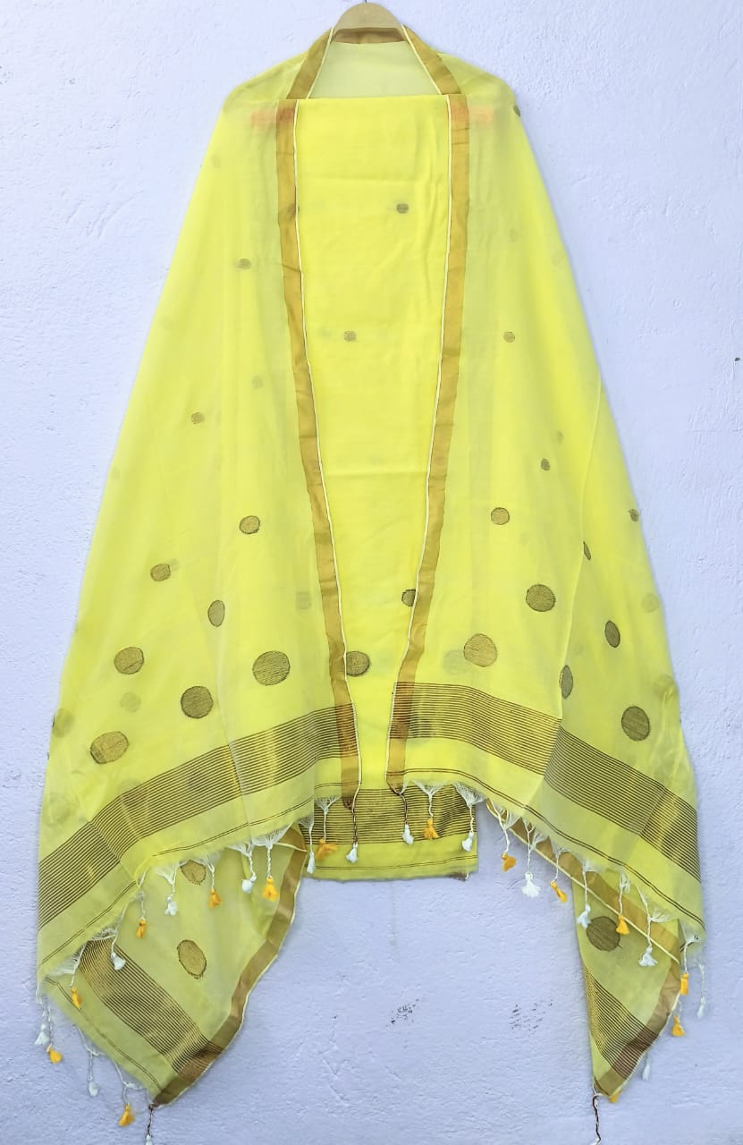 Pure Maheswari Silk Cotton Handwoven Unstitch Suit.