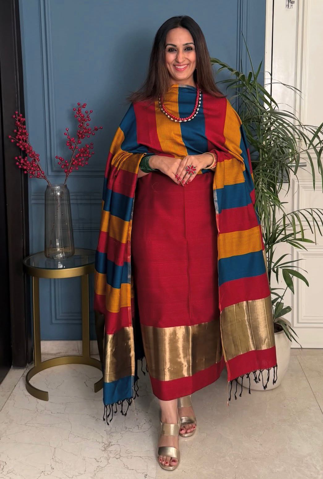 Pure Maheswari Silk Cotton Handwoven Unstitch Suit.