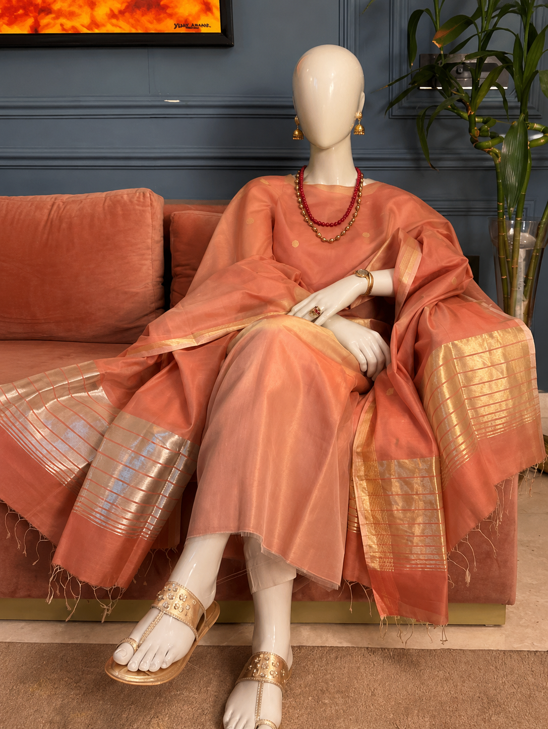 Pure Maheswari Silk Cotton Handwoven Unstitch Suit.