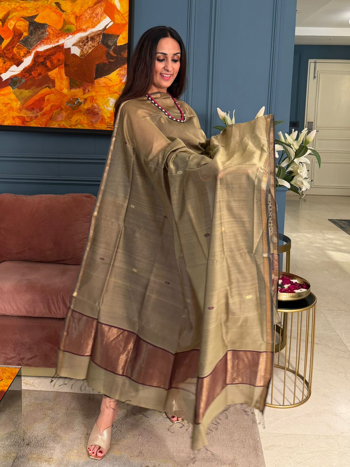 Pure Maheswari Silk Cotton Handwoven Unstitch Suit.