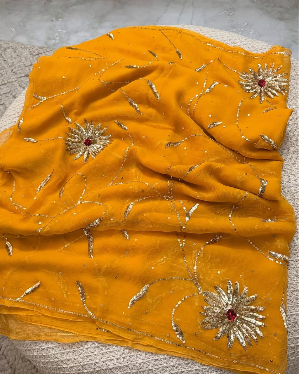 Pure Diamond Chiffon Beautiful Sequence Work Saree