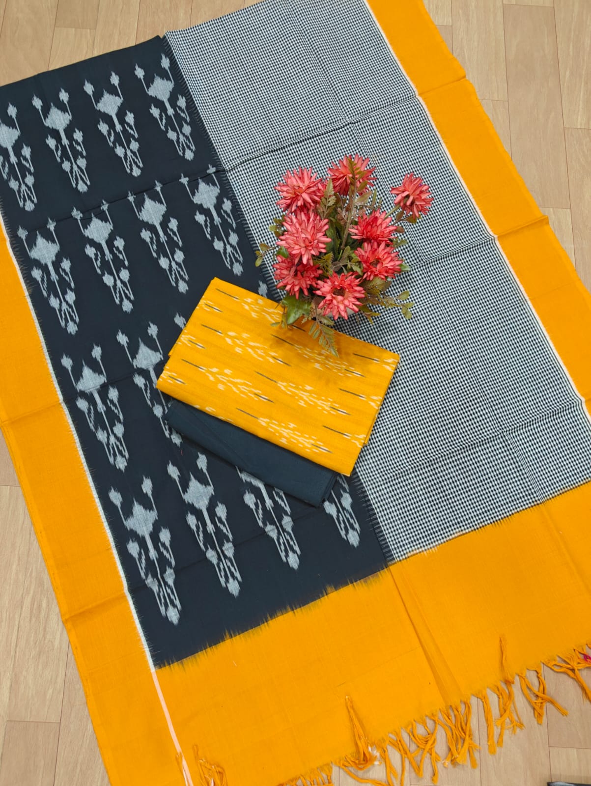 Beautiful Pure Cotton Double Ikkat Unstitched Suit.