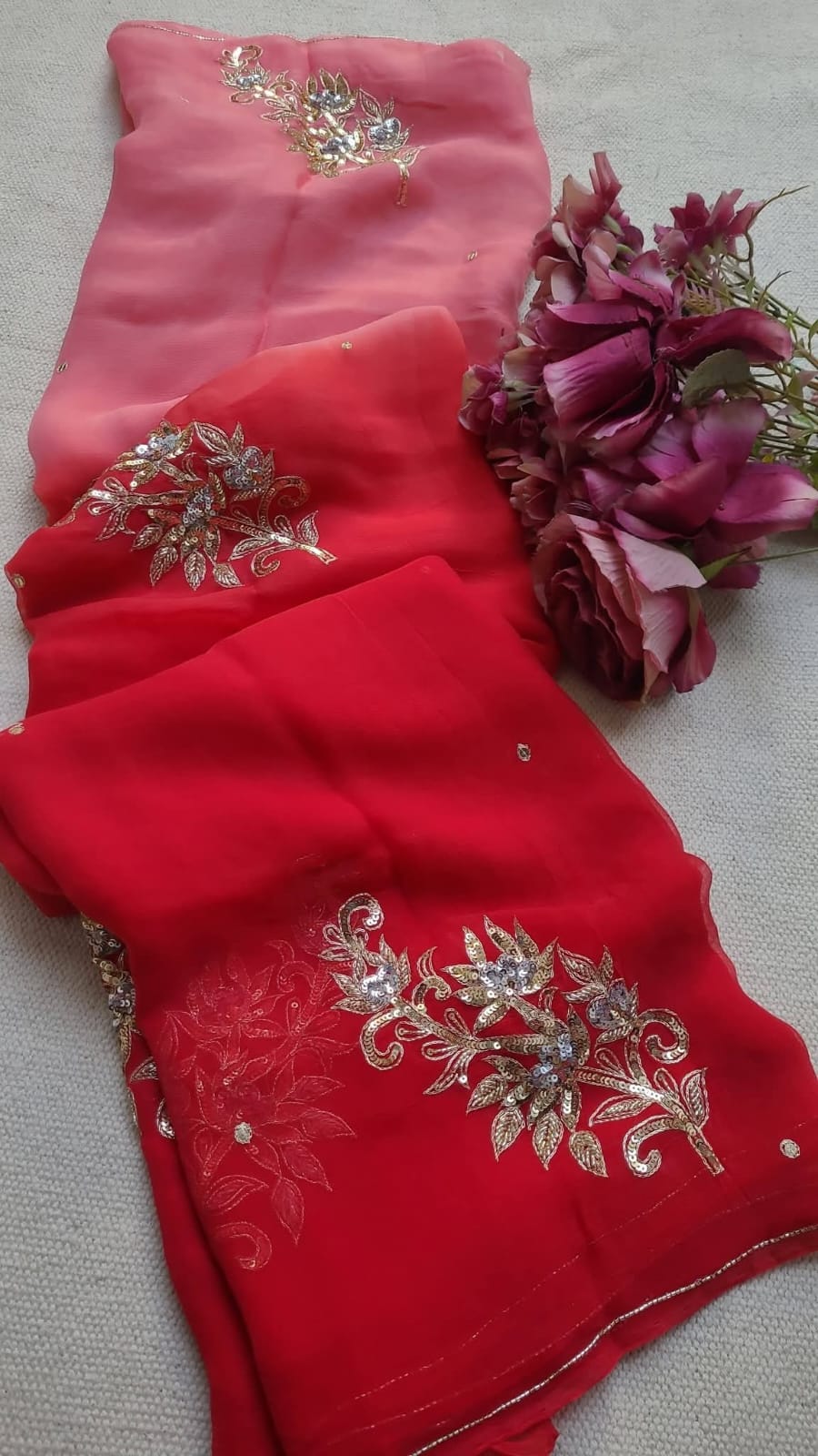 Pure Diamond Chiffon Hand Work Saree.