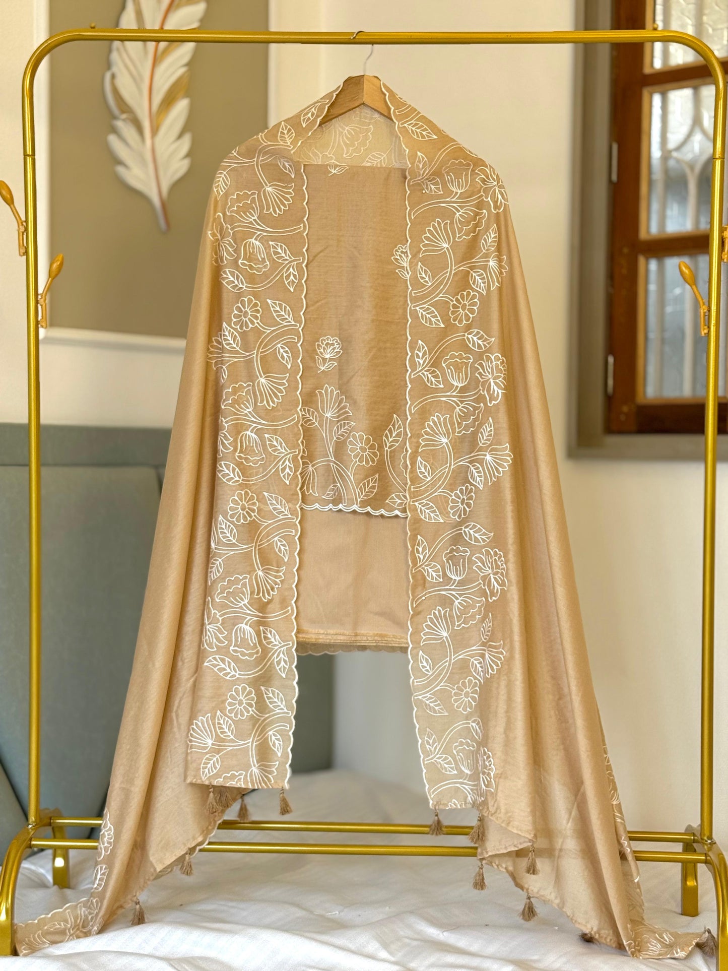 Banarasi Chanderi Silk Embroidery Work Unstitched Suit