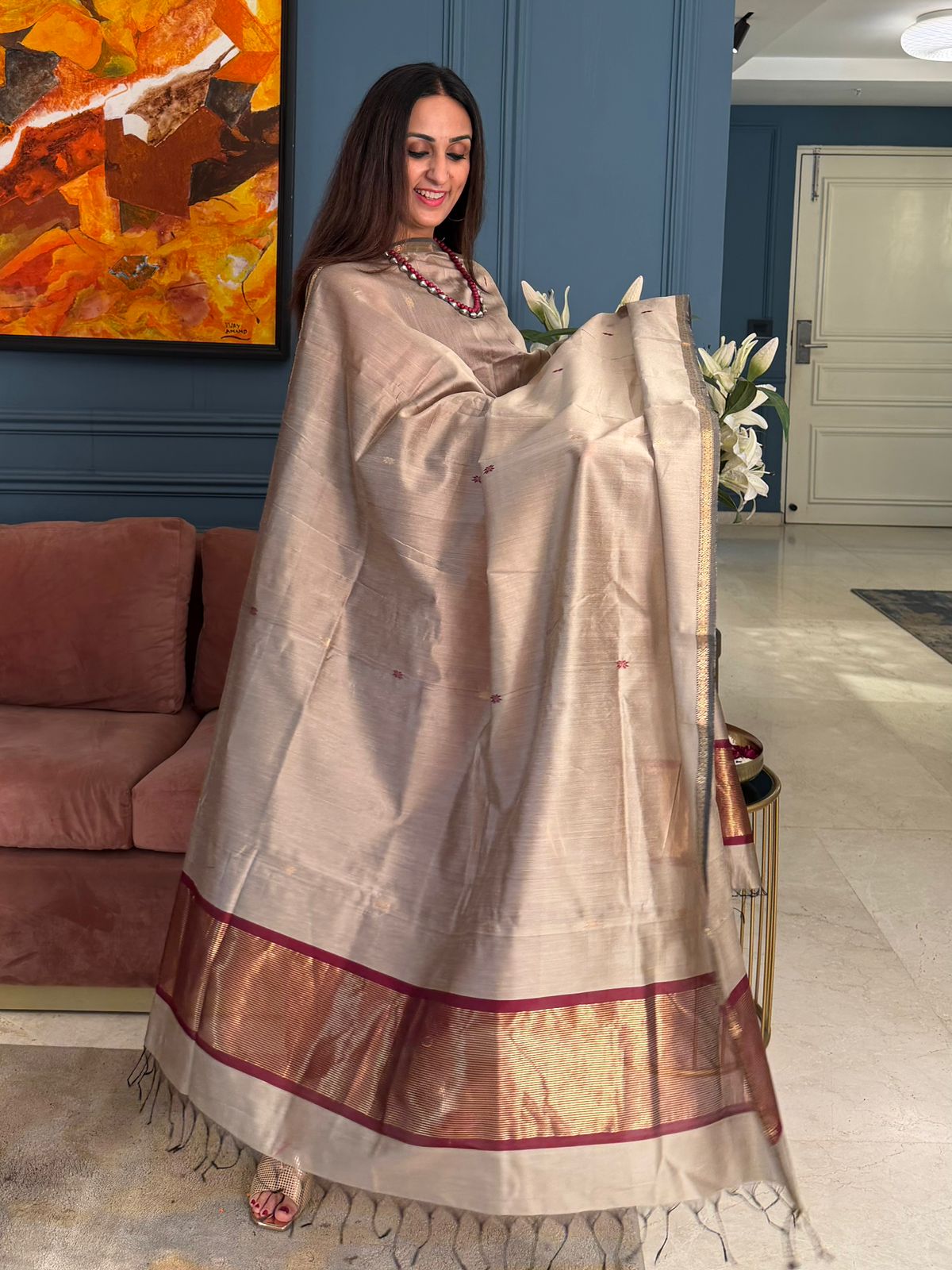 Pure Maheswari Silk Cotton Handwoven Unstitch Suit.