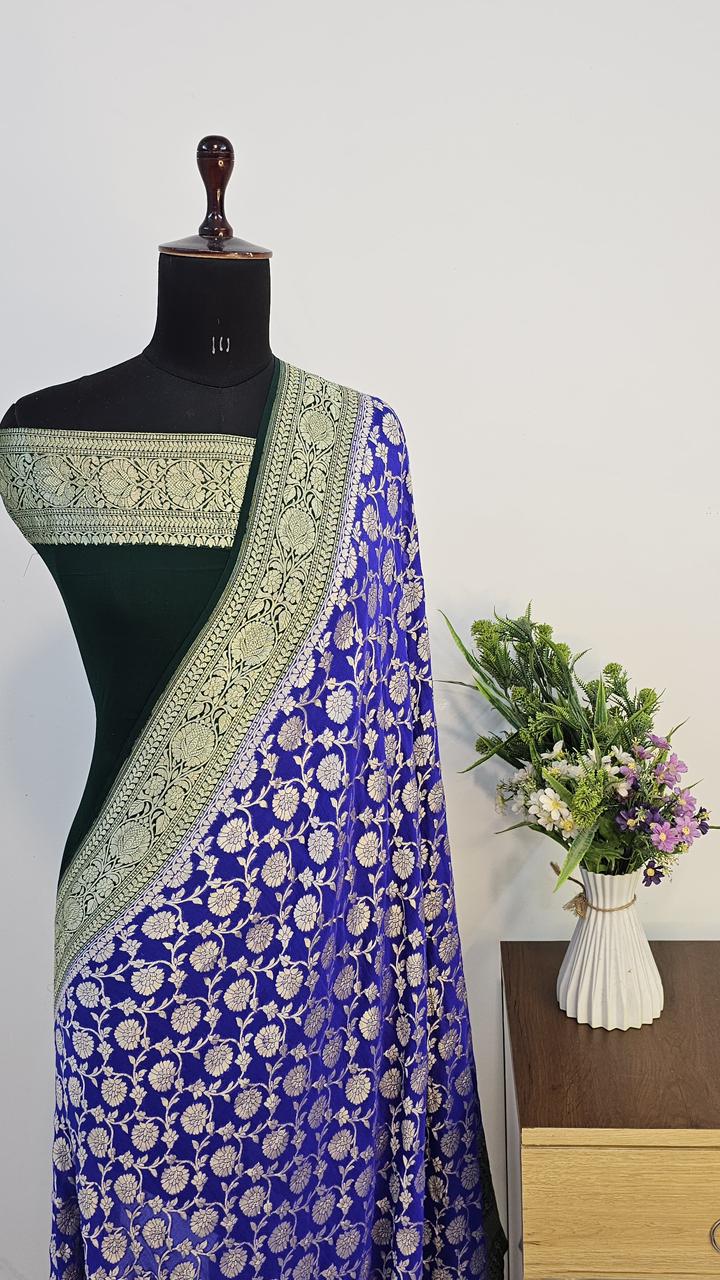 Pure Handloom Khaddi Georgette Saree Zari Work.