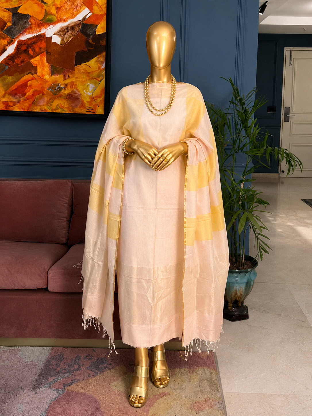 Pure Maheswari Silk Cotton Handwoven Unstitch Suit.