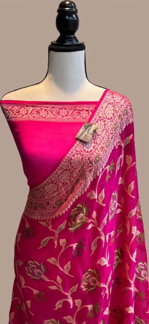 Pure Handloom Khaddi Chiffon Georgette Saree With Zari Weaving Blouse