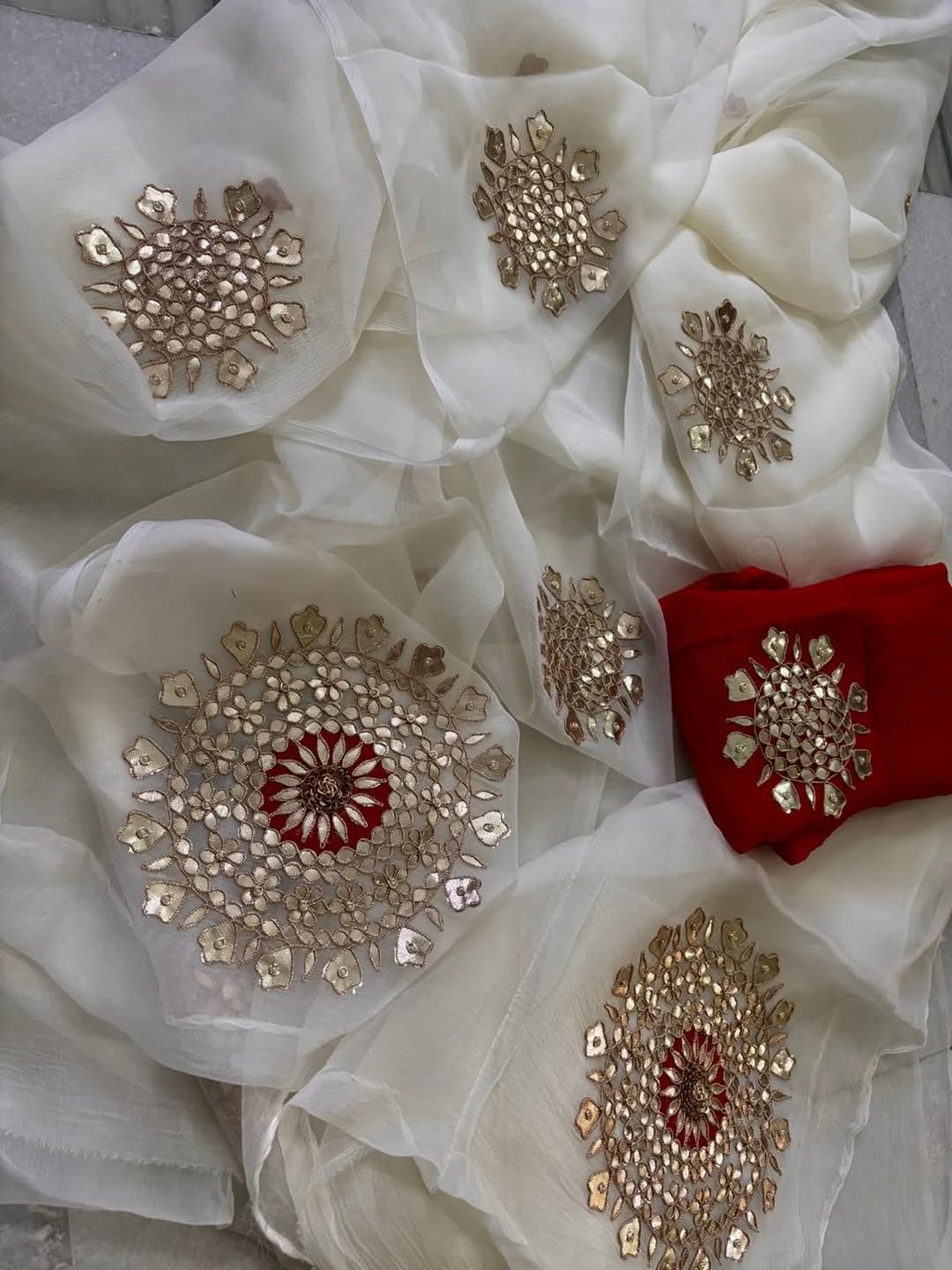 Pure Diamond Chiffon Gota Work Saree With Blouse.