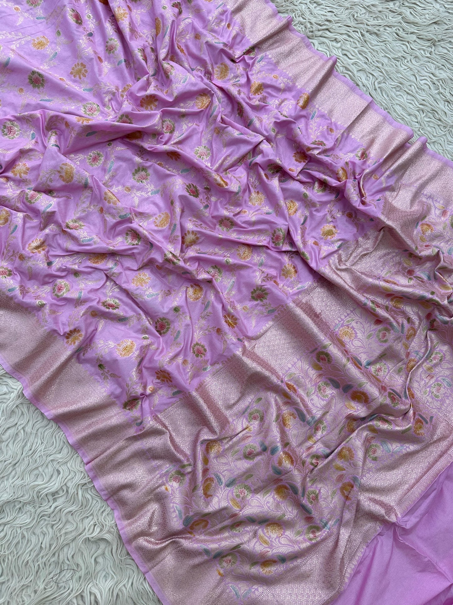 Banarasi Mashru Silk Allover Hand Brush dye Saree With Zari work.