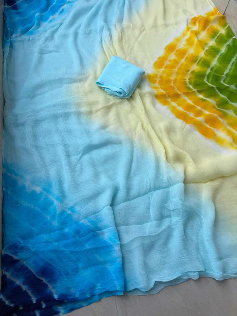 Pure Dimond Chiffon Printed Leheriya Saree.