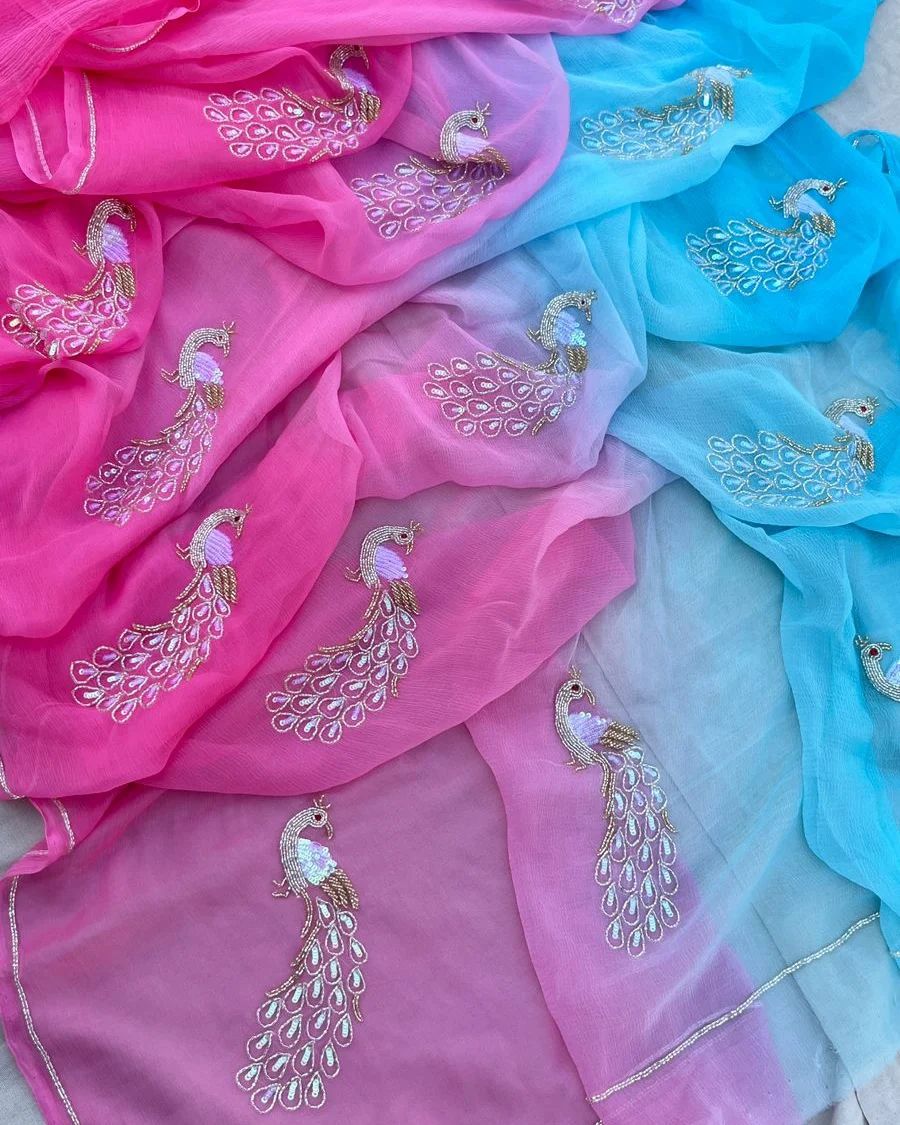 Pure Diamond Chiffon Beautiful Hand Work Saree