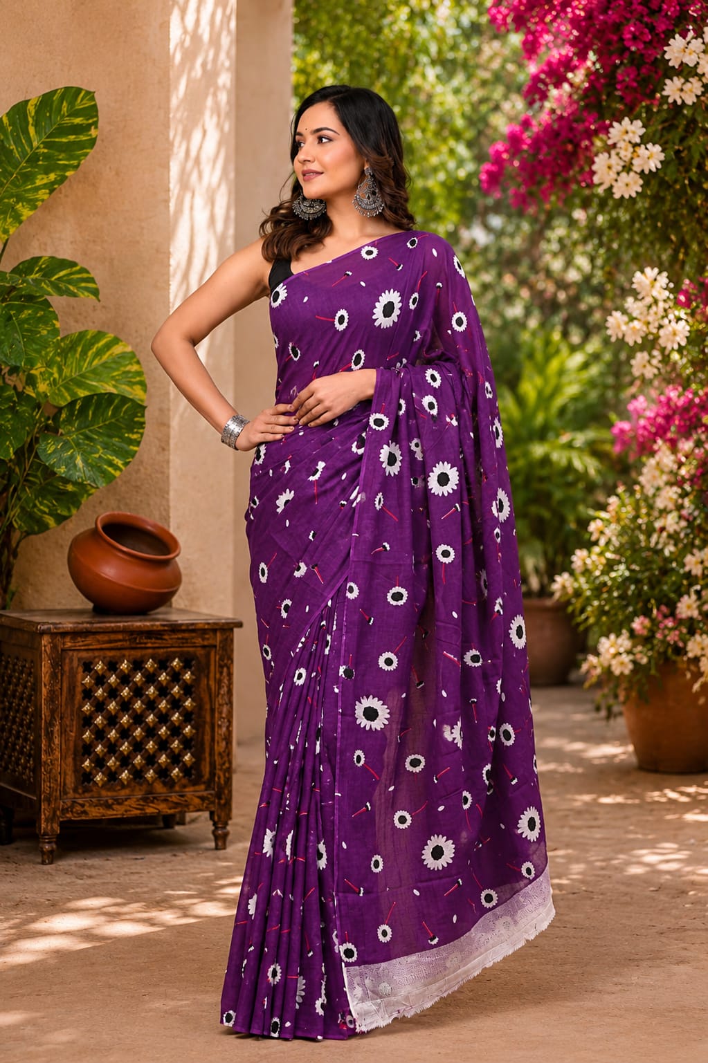 Pure Cotton Hand Block Printed Saree With Blouse.