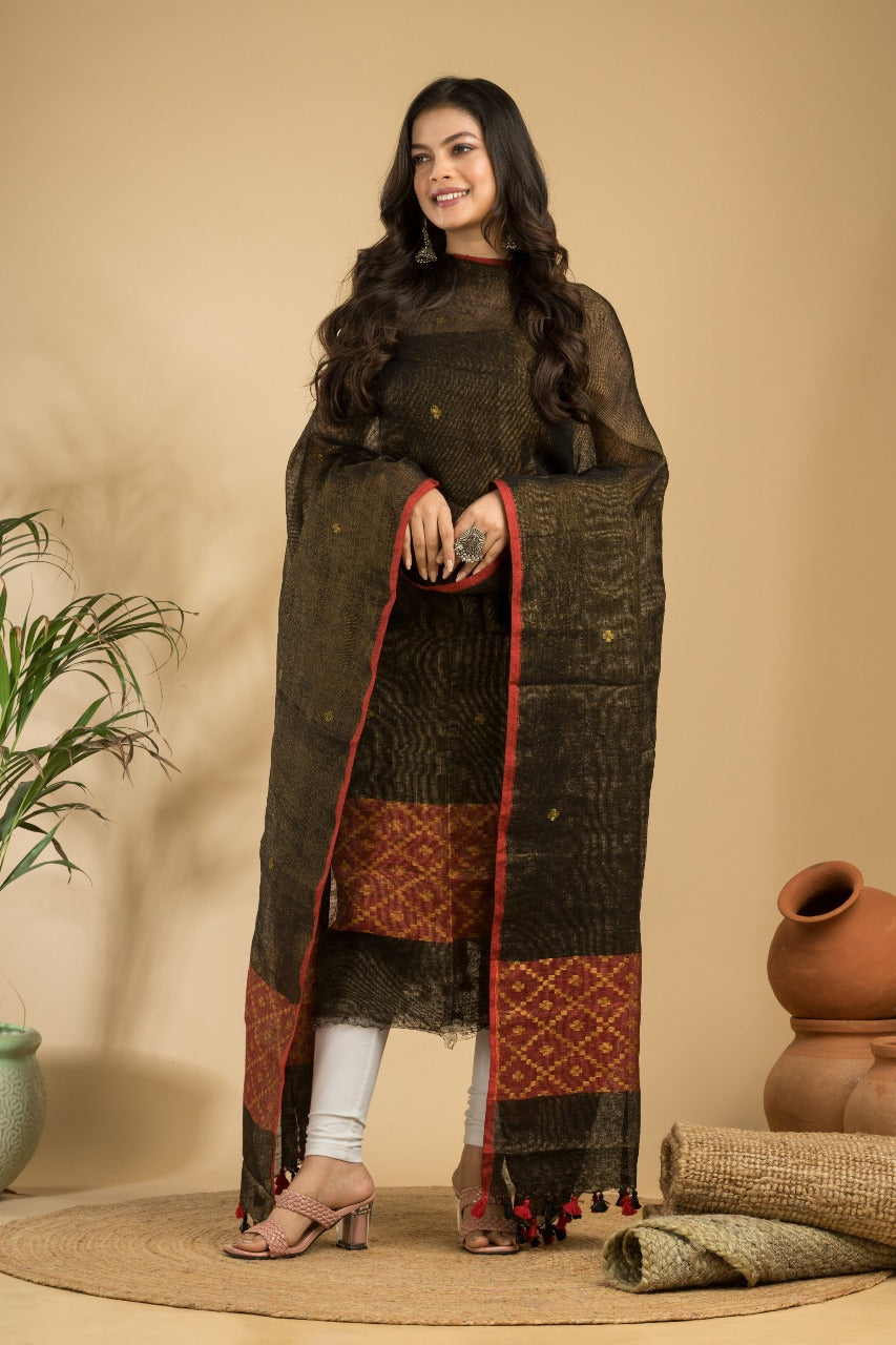 Pure Linen Jamdani Unstitch Suit.