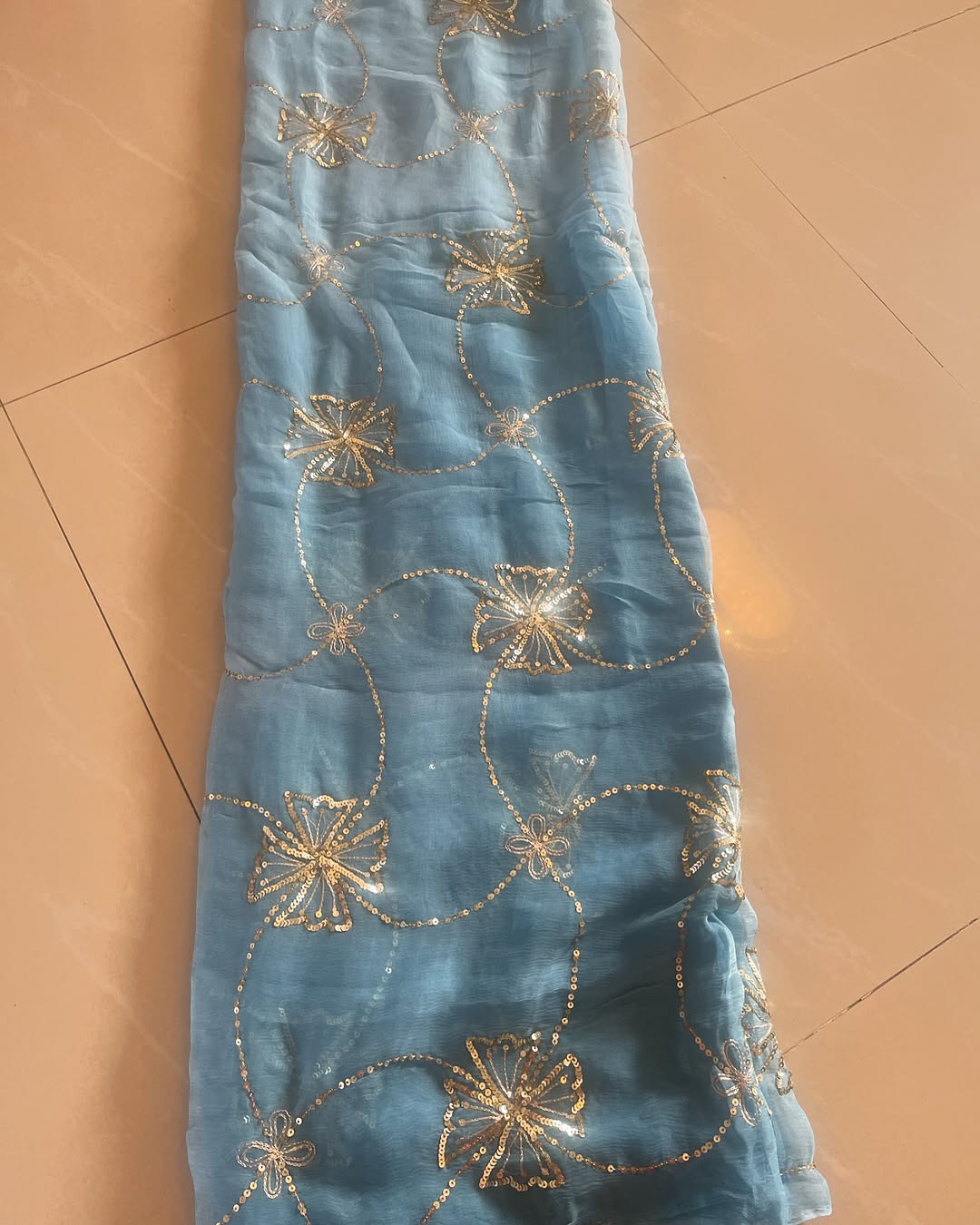 BEAUTIFUL SEQUENCE AND ZARI EMBROIDERY WORK DAIMOND CHIFFON SAREE